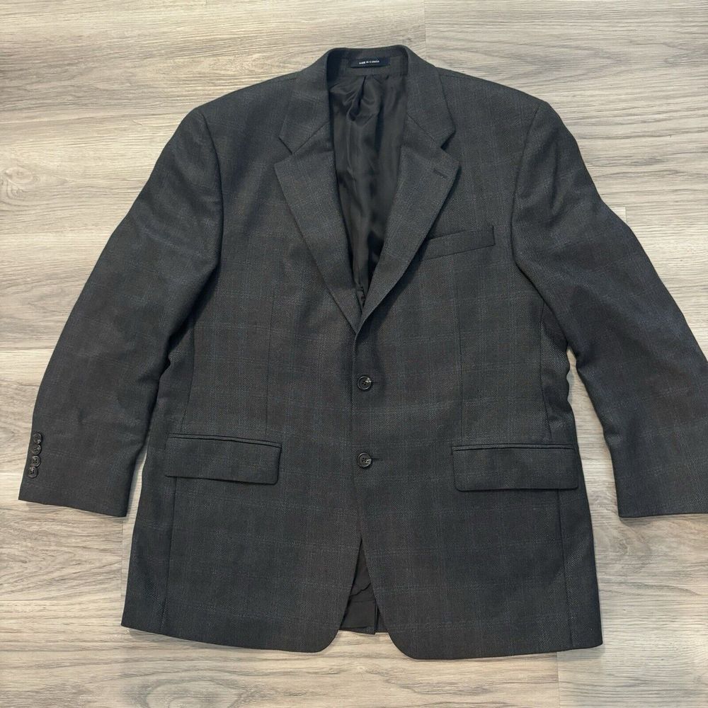 Chaps Ralph Lauren 100% Lambswool Suit Jacket Size 44R-Gray W/Brown Pinstripes